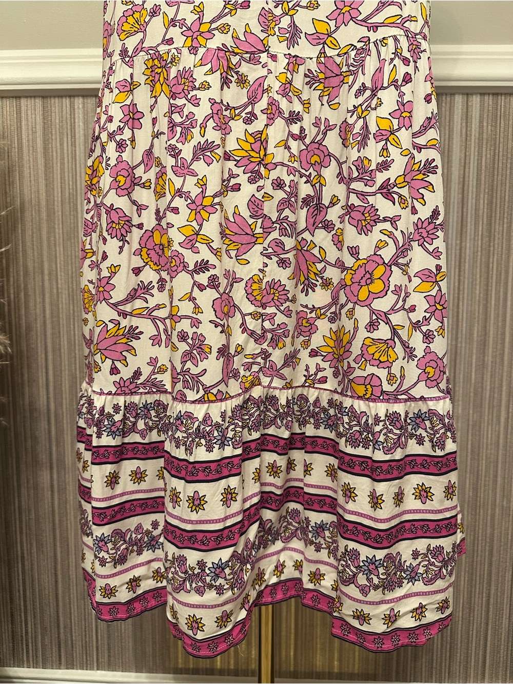 Old Navy Floral Sleeveless Tiered Midi Dress Pink Yellow Boho Size Large - Picture 7 of 10